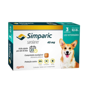 Antipulgas Simparic 40 mg para cães 10,1 a 20 kg – Zoetis – 3 unidades