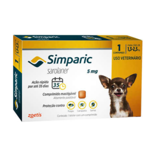 Antipulgas Zoetis Simparic 5 mg para Cães 1,3 a 2,5 Kg