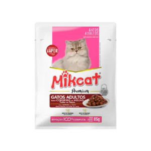 Ração Úmida Mikcat Premium Sachê Sabor Cordeiro ao Molho para Gatos Adultos – 85g